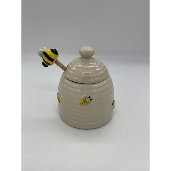 Honey Bee Hive Honey Jar Keeper with Dipper by Home Essentials - Picture 1 of 7